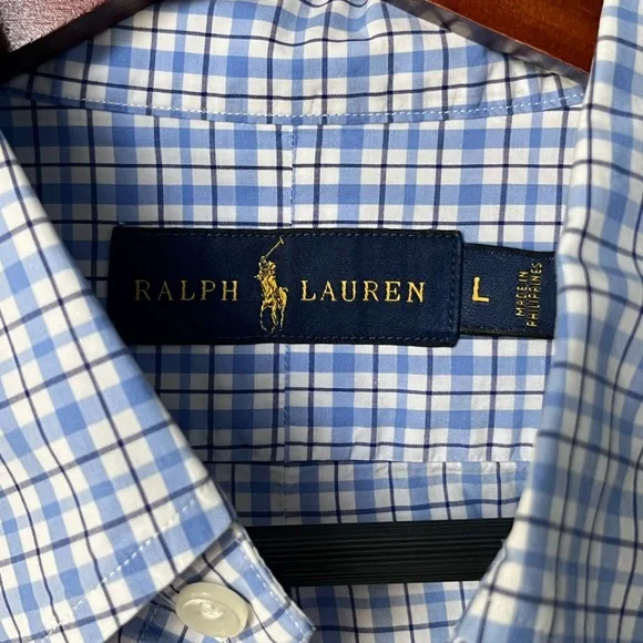 Ralph Lauren mens button up size large blue plaid long sleeve 1161 - Picture 2 of 5
